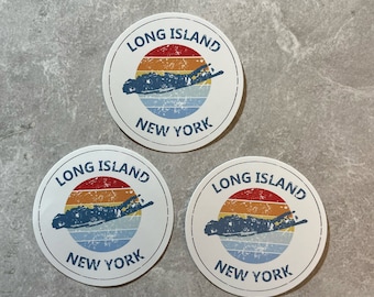 Pegatina de Long Island - Hogar de Long Island - Calcomanía de Long Island - Pegatina vintage redonda de Long Island - Pegatina vintage de Long Island