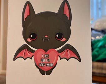 Bat Valentines Day Card - Batty for you card - Alternative Valentines Day Card - Batty For You Valentine