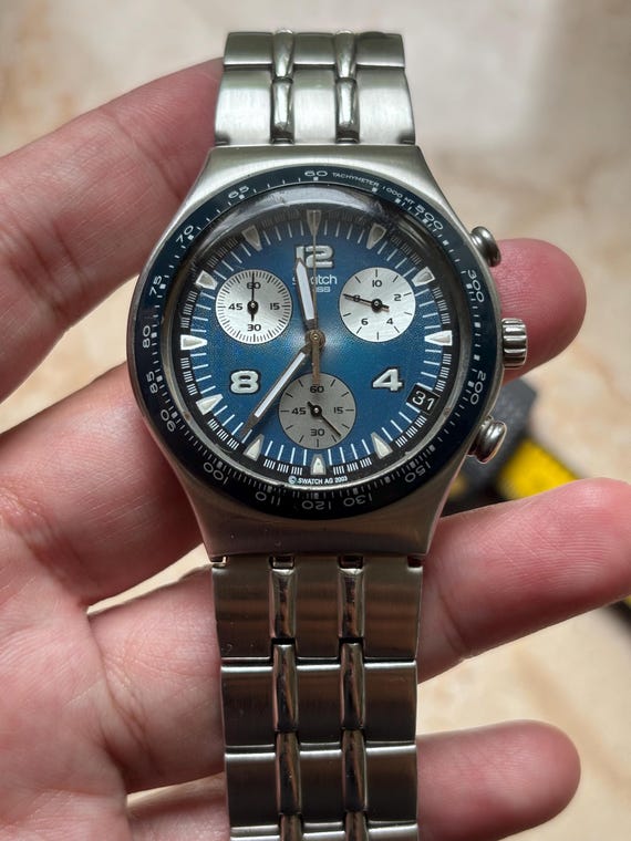 Preowned Vintage Swatch Chronograph Irony Blue Dial
