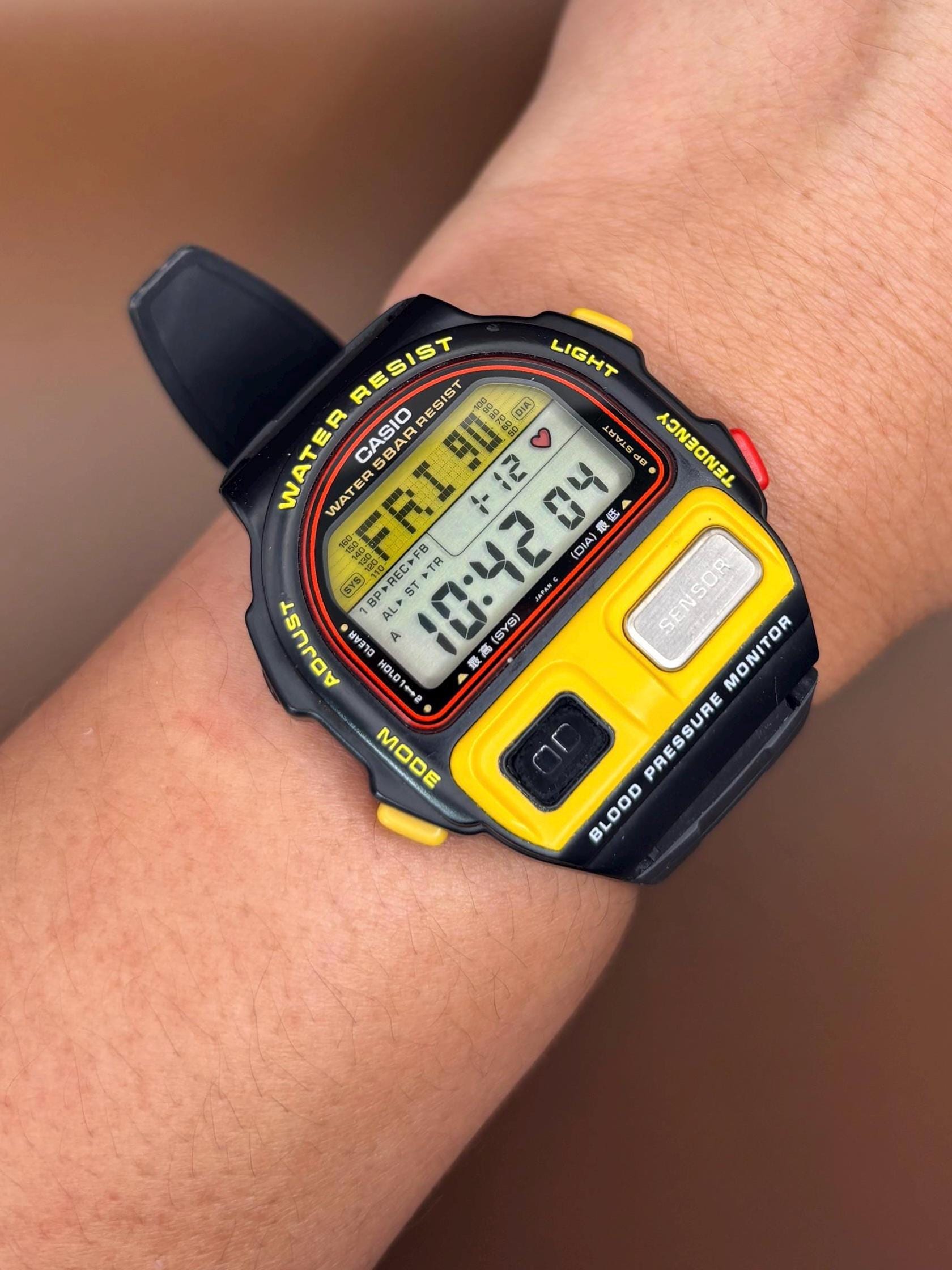 Vintage Watch Casio BP 100 Yellow Blood Pressure Etsy
