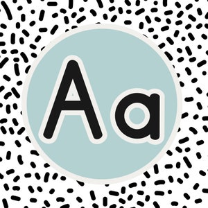 Alfabeto manchado preto e branco pastel - Download digital PNG - Decoração de sala de aula - Decoração de sala de jogos -inclui arquivos digitais de 26 letras A - Z