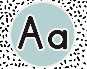 Pastel Black & White Spotted Alphabet - PNG Digital Download - Classroom Decor - Playroom Decor -includes 26 letter digital files A - Z