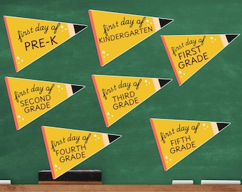 Printable first day of school pennant pack grade Pre-k -5th grade PNG Digital Download