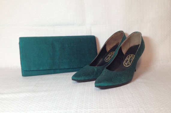Vintage Green Silk High Heels - image 5