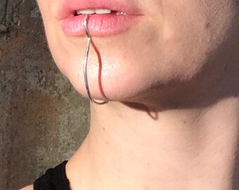 Chin jewel, Fake Lip Ring, Futuristic jewelry, Statement mouth Jewelry, bold, delicate, wire, minimalist, angelina jolie