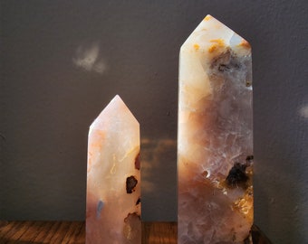 Cherry Blossom Agate Tower - Crystal Point - Polished Stone