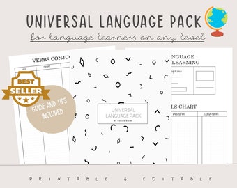 Universal Language Study Pack // Printable in Letter and A5 size // Language Printable Tracker with Dotted grid // Language Planner