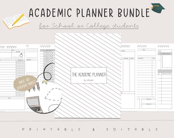 Academic/Student Planner Bundle with Pomodoro Worksheet Organization Project tracker // Printable in Letter & A5 size + free Sticker Sheet