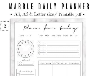 Marble Daily Planner version 2/2 / Daily Organizer / Daily To-Do List / Chic Planner / Fashion Planner / Instant Download