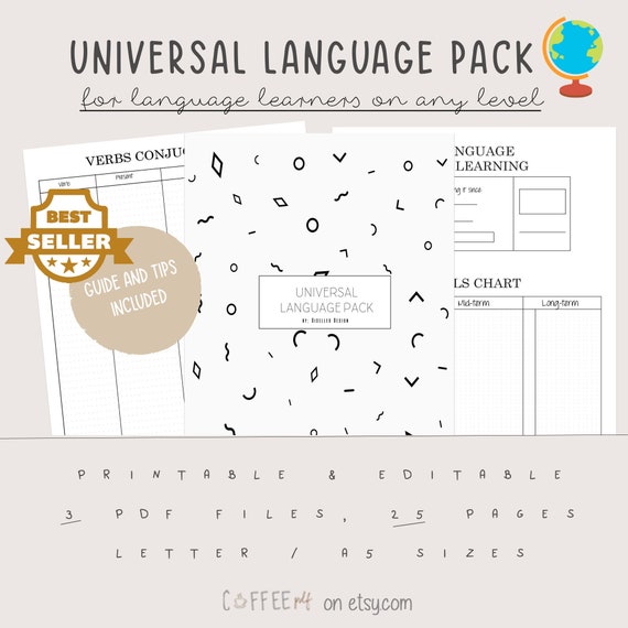 Universal Language Study Pack // Printable in Letter and A5 size // Language Printable Tracker with Dotted grid // Language Planner