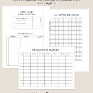 Universal Language Study Pack // Printable in Letter and A5 size // Language Printable Tracker with Dotted grid // Language Planner image 2