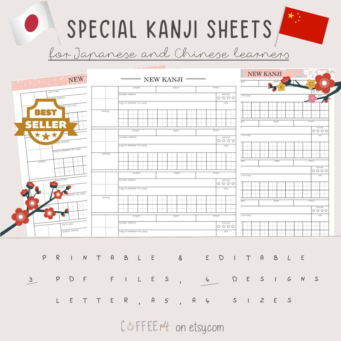 Kanji Practice Sheet Printable // for Japanese and Chinese Learners ...