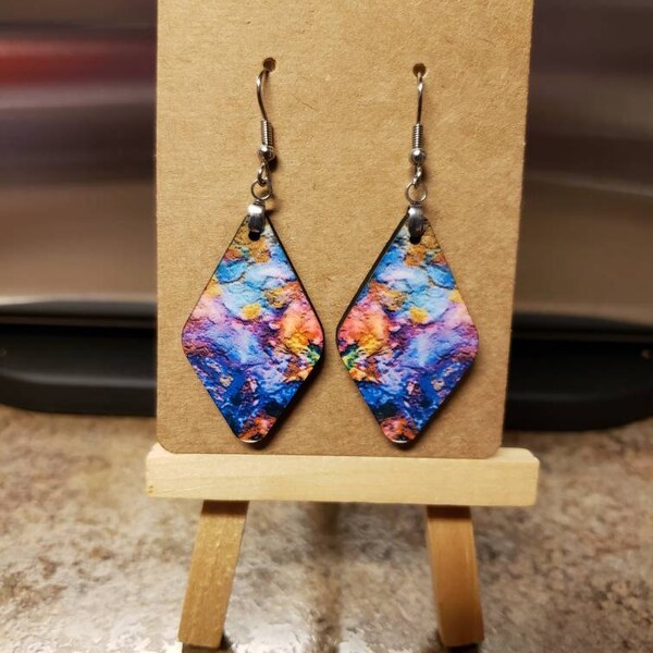 Diamond multi color dangle earrings