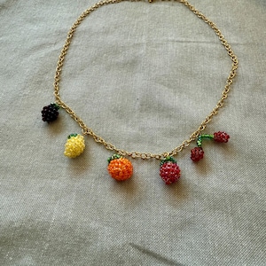 Hand Beaded Fruit Charm Necklace with Gold-Plated Chain