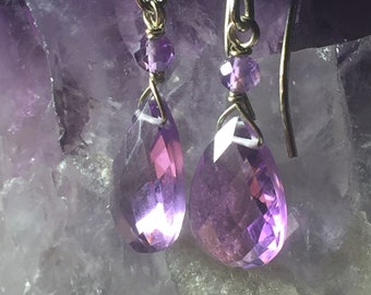 Lilac Amethyst Faceted Drop Earrings in Sterling Silver
