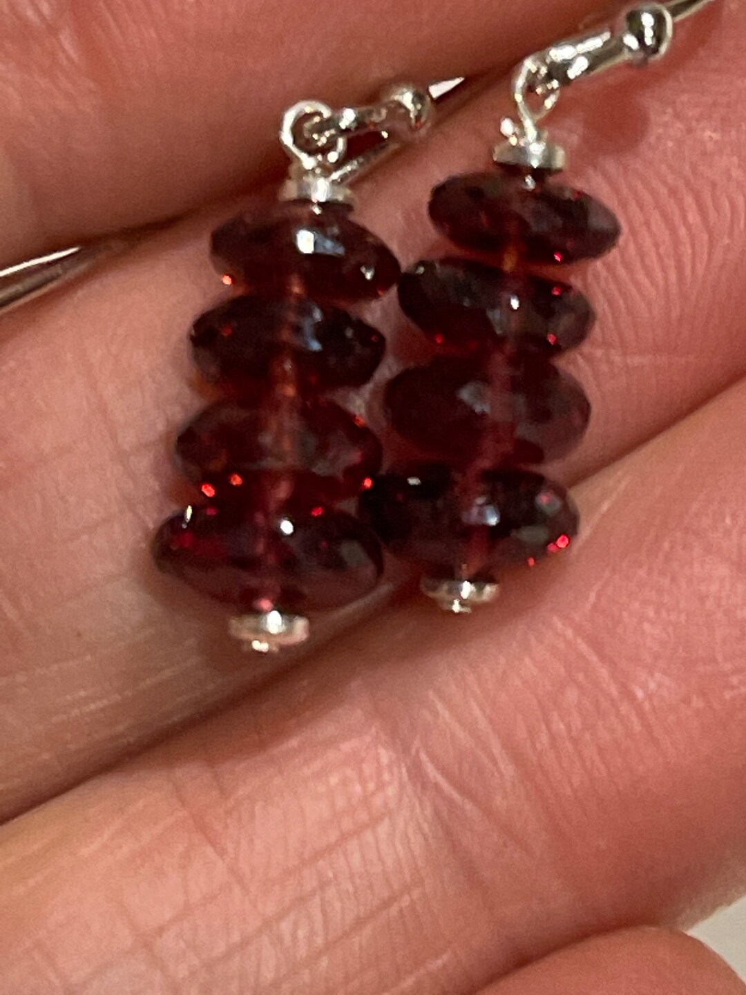 Deep Red Pyrope Garnet Faceted Rhondel Earrings, Sterling Silver Hooks ...