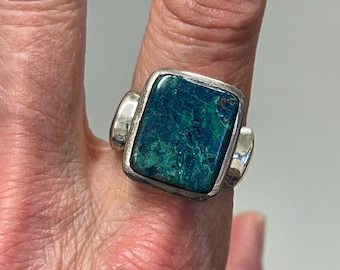 Azurite in Malachite Ring Size 9, Solid Sterling Silver Bezel and Band. The stone of imagination, designers, writers, creators of all kinds