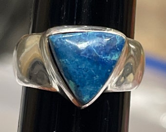 Chrysocolla and Solid Sterling Silver Ring Size 8