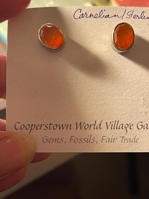 Carnelian Stud Earrings, Solid Sterling Silver, B… - image 2