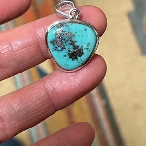 American Turquoise Sleeping Beauty Turquoise, Genuine Turquoise Round Edge Triangle Pendant, Solid Sterling Silver Bezel, 3 mm bale item722