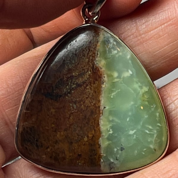 Rare Australian Crocodile Chrysoprase and Sterling Silver Pendant