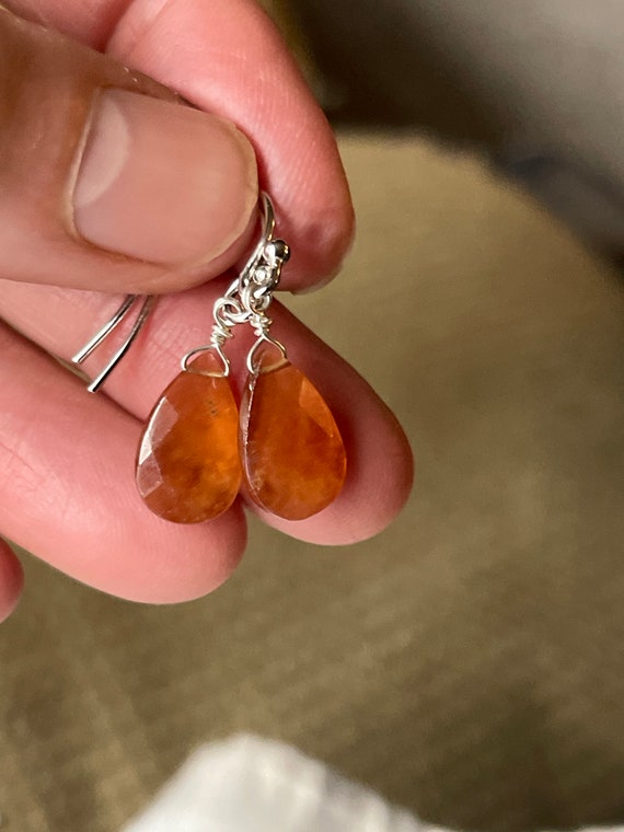 Faceted Hessonite Garnet Sterling Silver Bali Drop Earrings