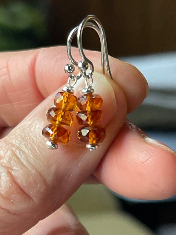 Hessonite Garnet Sterling Silver Earrings: Honey Drop Dangle