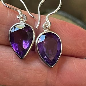 Tiny Teardrop Faceted Amethyst and Sterling Silver Earrings