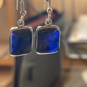 Blue Richterite Sugilite earrings in Solid Sterling Silver Deep Electric Blue
