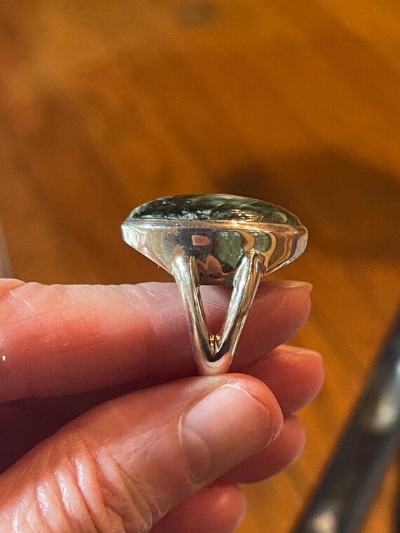 Seraphinite Ring, Size 9, Chunky Sterling Silver Band, Angel's Wings Stone View 4