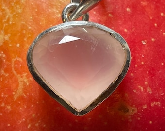 Faceted Rose Quartz Pendant in Solid Sterling Silver Bezel and Bail