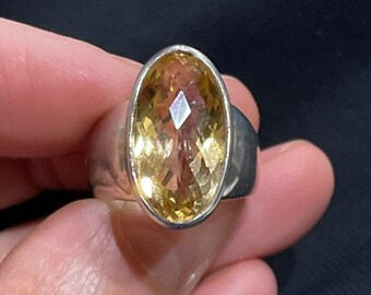 Sterling Silver Citrine Ring, Ornate November Birthstone, Size 5.5