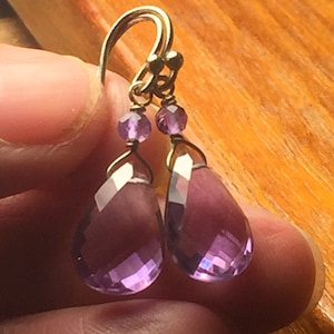 Lilac Amethyst Faceted Drop Earrings in Sterling Silver