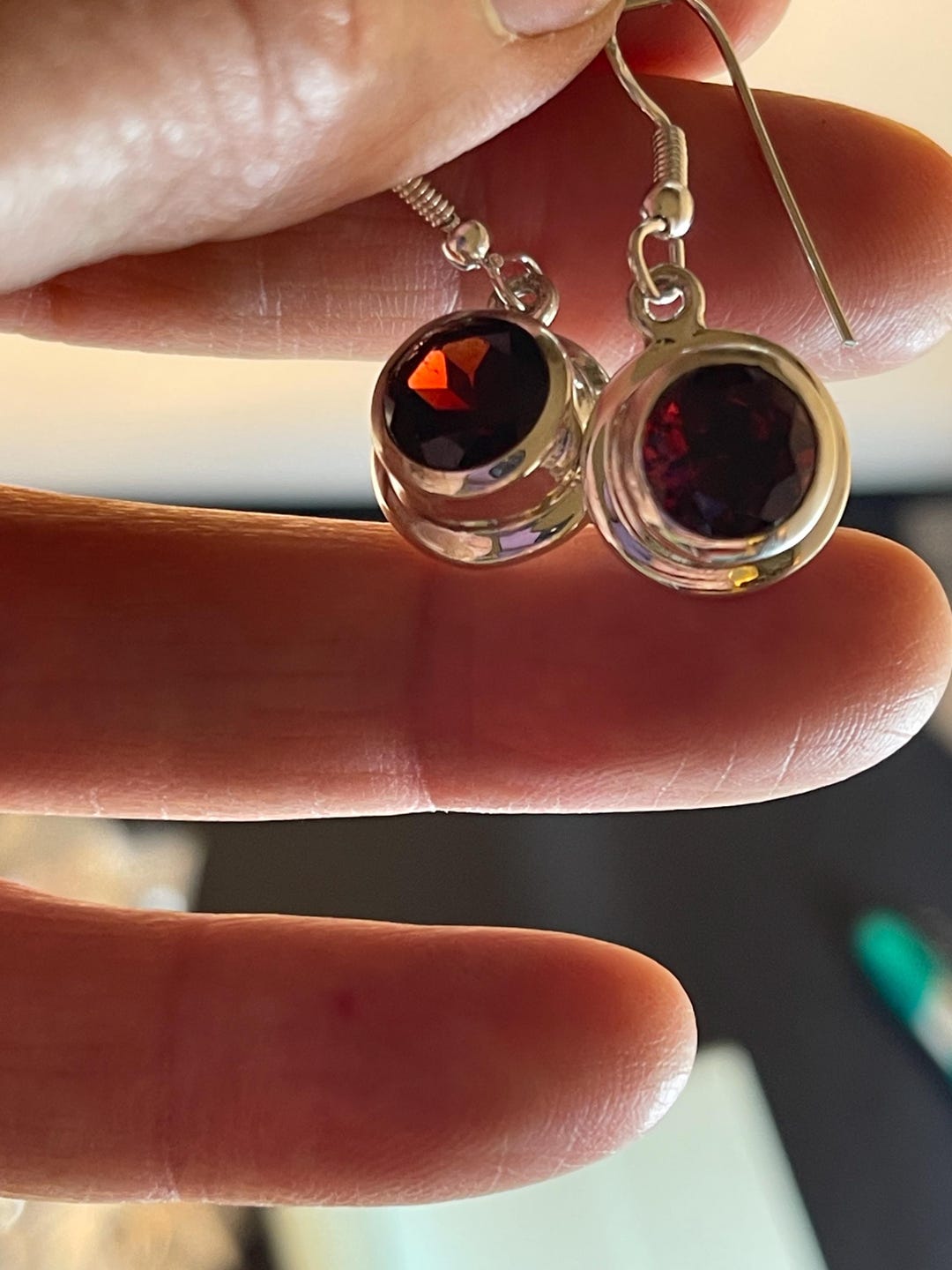 Vintage Blood Red Garnet Sacred Circle Solid Sterling Silver Dangle ...