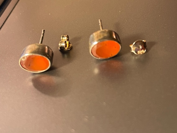 Carnelian Stud Earrings, Solid Sterling Silver, B… - image 1