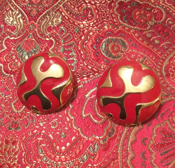 Monet Red Button Ear Clips - image 2