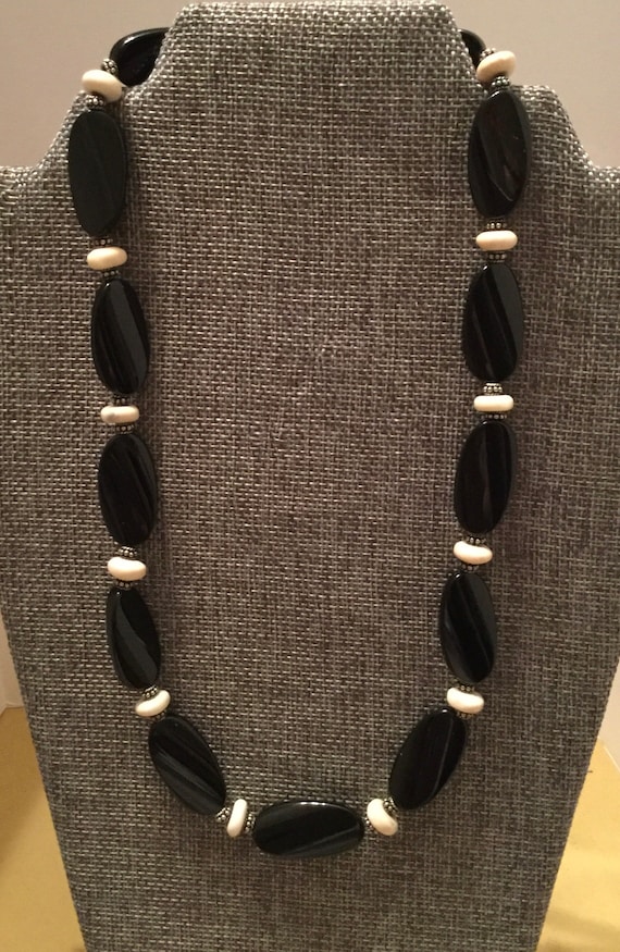 Black Glass Beaded Necklace