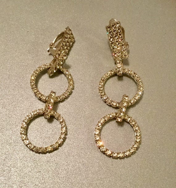 Big Rhinestone Dangle Ear Clips - image 2
