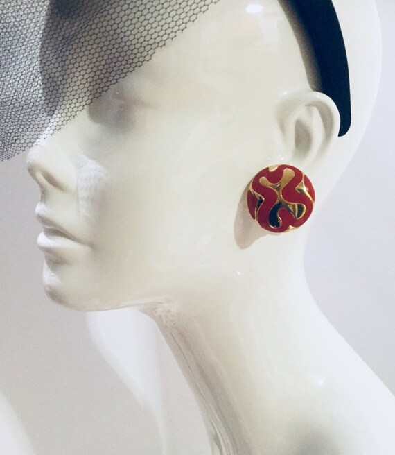 Monet Red Button Ear Clips - image 5