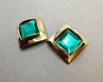 Green Jewel Ear Clips