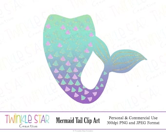 INSTANT DOWNLOAD, Mermaid Tail Clipart, Mermaid Digital Clip Art, Graphics, Turquoise, Purple, Digital Images, PNG,Personal & Commercial Use