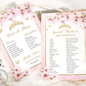 EDITABLE Template Pink Cherry Blossoms Sakura Floral Butterflies Quinceañera Padrinos List Corte de Honor Quince 15 XV Birthday Download QC4