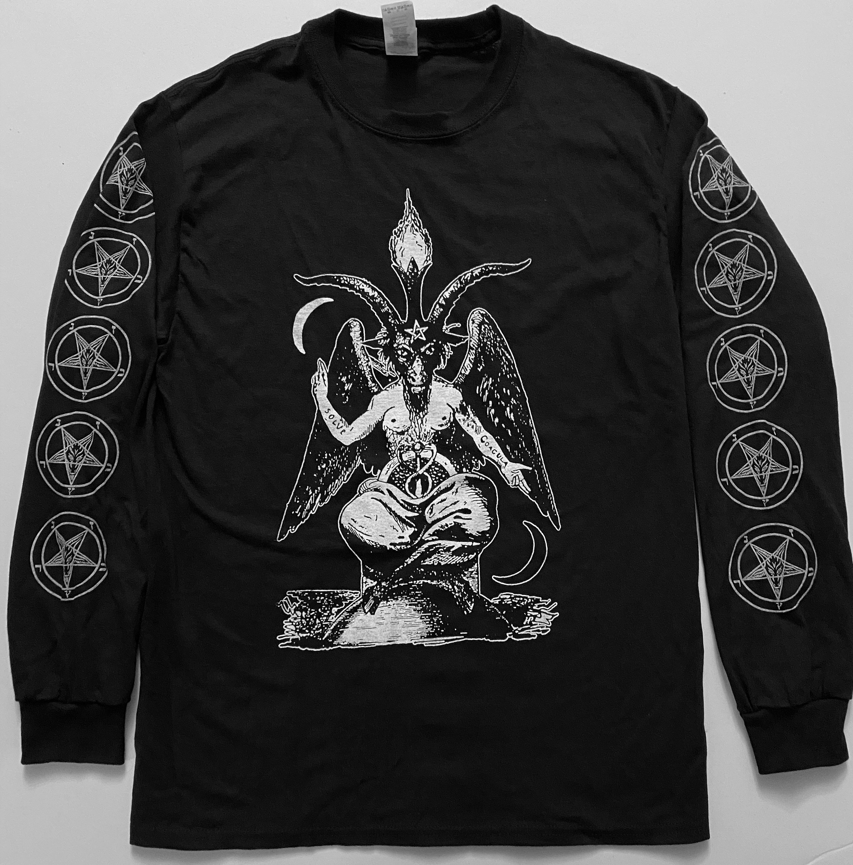 Baphomet Long sleeve T shirt with Pentagram Sleeve prints | Etsy