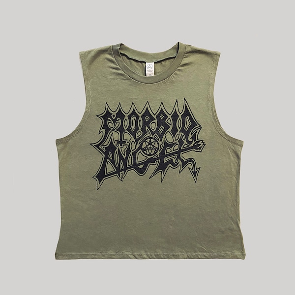 Morbid Angel " Black Logo "  Military Green  CROP Ladies Muscle Tank top