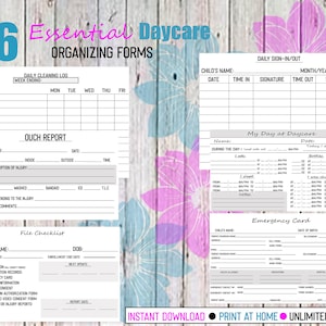 Home Daycare Organizing Forms, My Day At Daycare, Printable PDF, Childcare Records