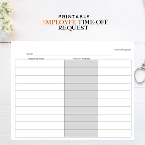 Può includere: Modulo di richiesta di ferie per dipendenti stampabile con una griglia di calendario per tenere traccia dei giorni liberi. Il modulo contiene sezioni per il mese, il nome del dipendente e la richiesta di ferie.