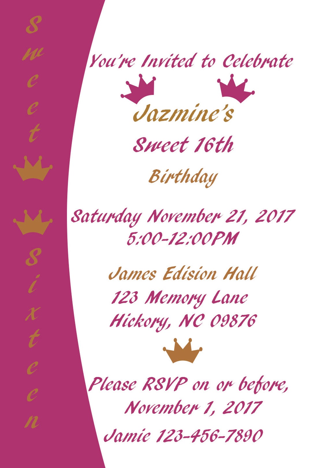 Sweet Sixteen Birthday Party Invitation Etsy