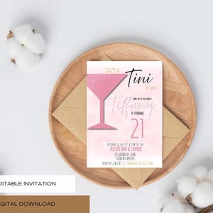 Editable Twenty One Birthday Party Invitation , 21st Birthday Party , Pink Martini , Digital Invitation , Printable Invitation , Twenty One