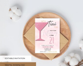 Pink Martini 21e verjaardagsuitnodiging: bewerkbare sjabloon (digitale download)