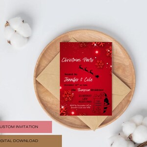 Christmas Party Invitation | Custom Printable Christmas Party Template | Red Snowflake Santa Christmas Theme | DIY Christmas Party Invites